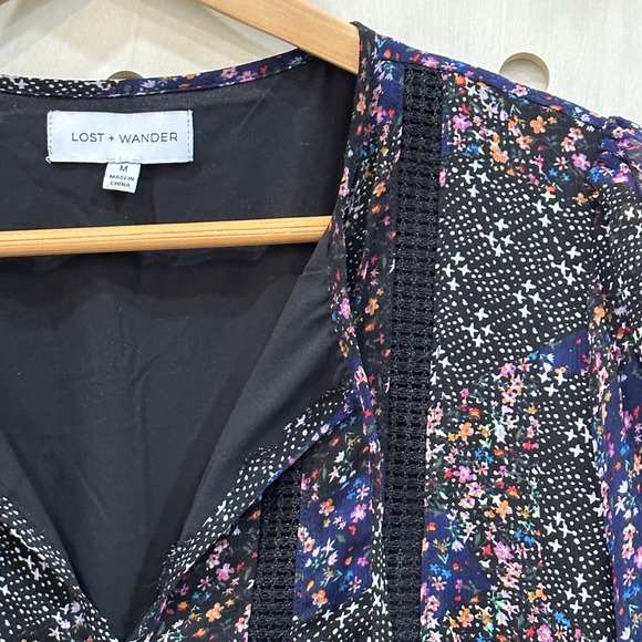 LOST + WANDER Sweet Surrender Dress SZ M Floral Long Sleeve Purple Black - Picture 4 of 13